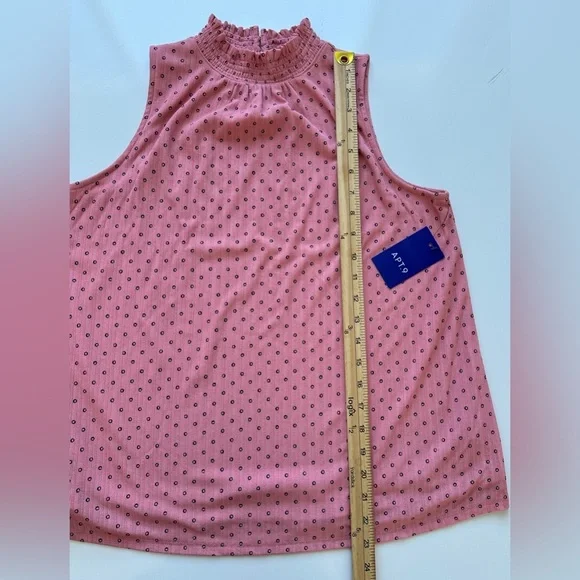 NWT Apt. 9 Pink Polka Dot High Neck Stretch Lined Sleeveless Blouse Size Small - Picture 7 of 9